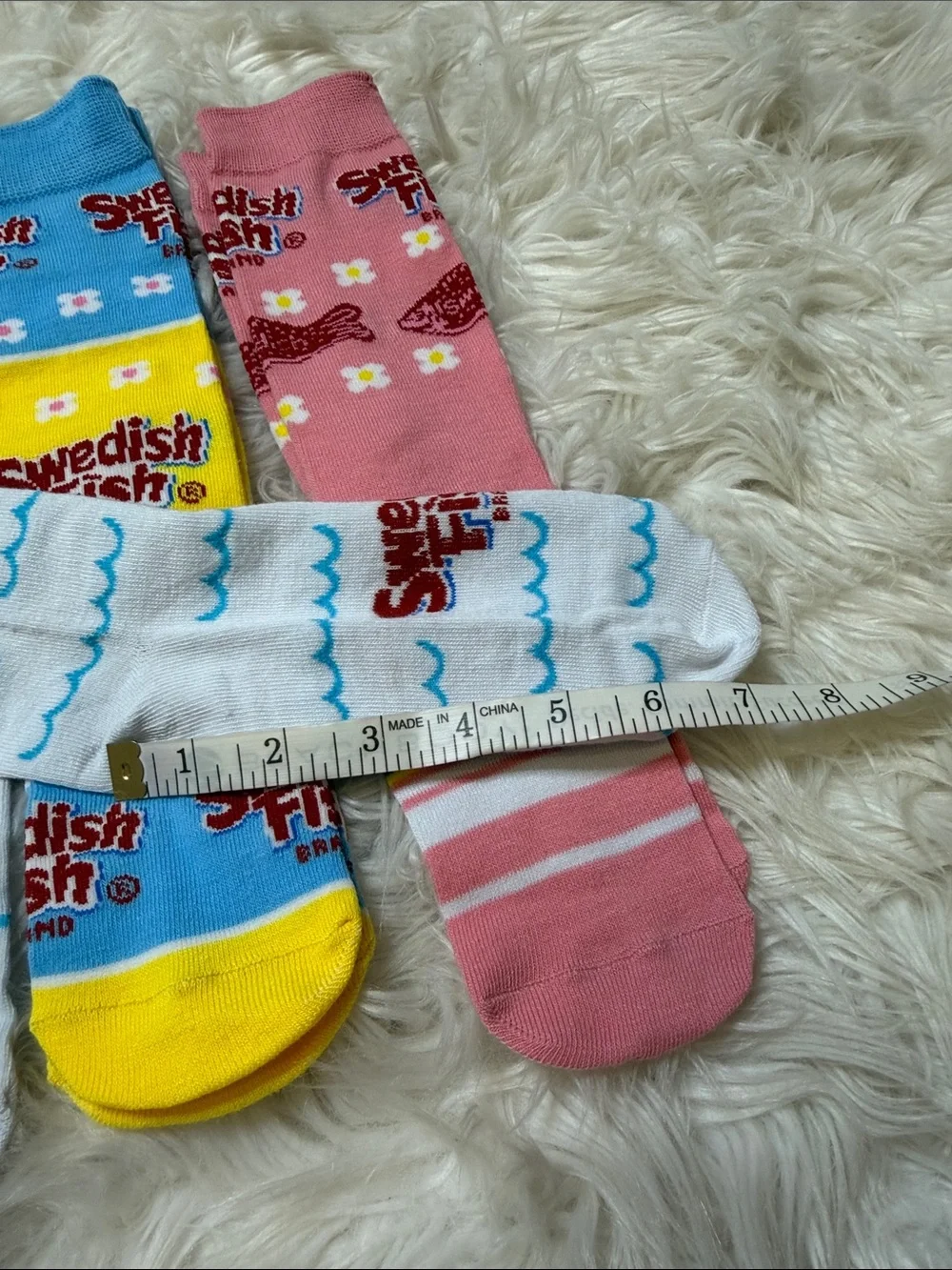 New, Sweetish Fish Colorful Crew Socks - Pink, White, Blue, Yellow